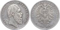 5 Mark 1876  F Württemberg Karl 1864-1891. Leicht gereinigt, Randfehler, fast sehr schön