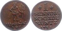 Pfennig 1758 Braunschweig-Wolfenbüttel Karl I. 1735-1780. Sehr schön - vorzüglich