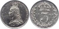Gro&szlig;britannien 3 Pence 1889 Victoria 1837-1901. Sehr sch&ouml;n + 20.83 US$  +  23.15 US$ shipping