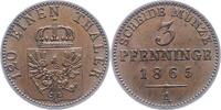 Brandenburg-Preu&szlig;en 3 Pfennig 1865 A Wilhelm I. 1861-1888. Vorz&uuml;glich - ... 27.77 US$  +  23.15 US$ shipping