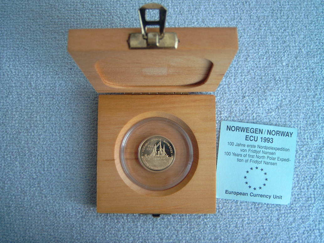 Norwegen 150 Ecu 1993 Polarexpedition Nansen Gold - Box und Zertifikat  Polierte Platte Proof PP | MA-Shops