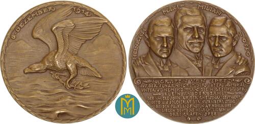 Karl Goetz Bronzemedaille 1914 Auf den Untergang der Grafen von Spee. CH UNC