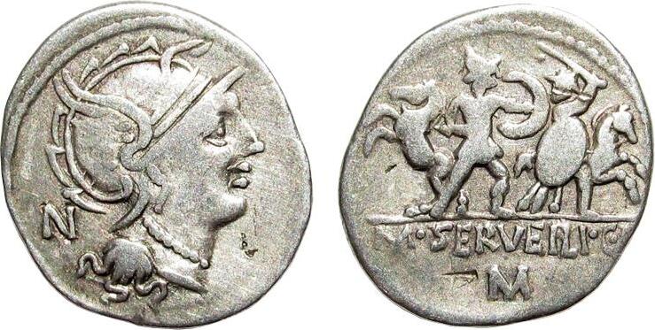 Roman Republic Denarius 100 BC M. Servilius C.f. Very Fine | MA-Shops