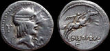 AR Denarius of L. Calpurnius Piso Frugi 90 BC., Roman Republic