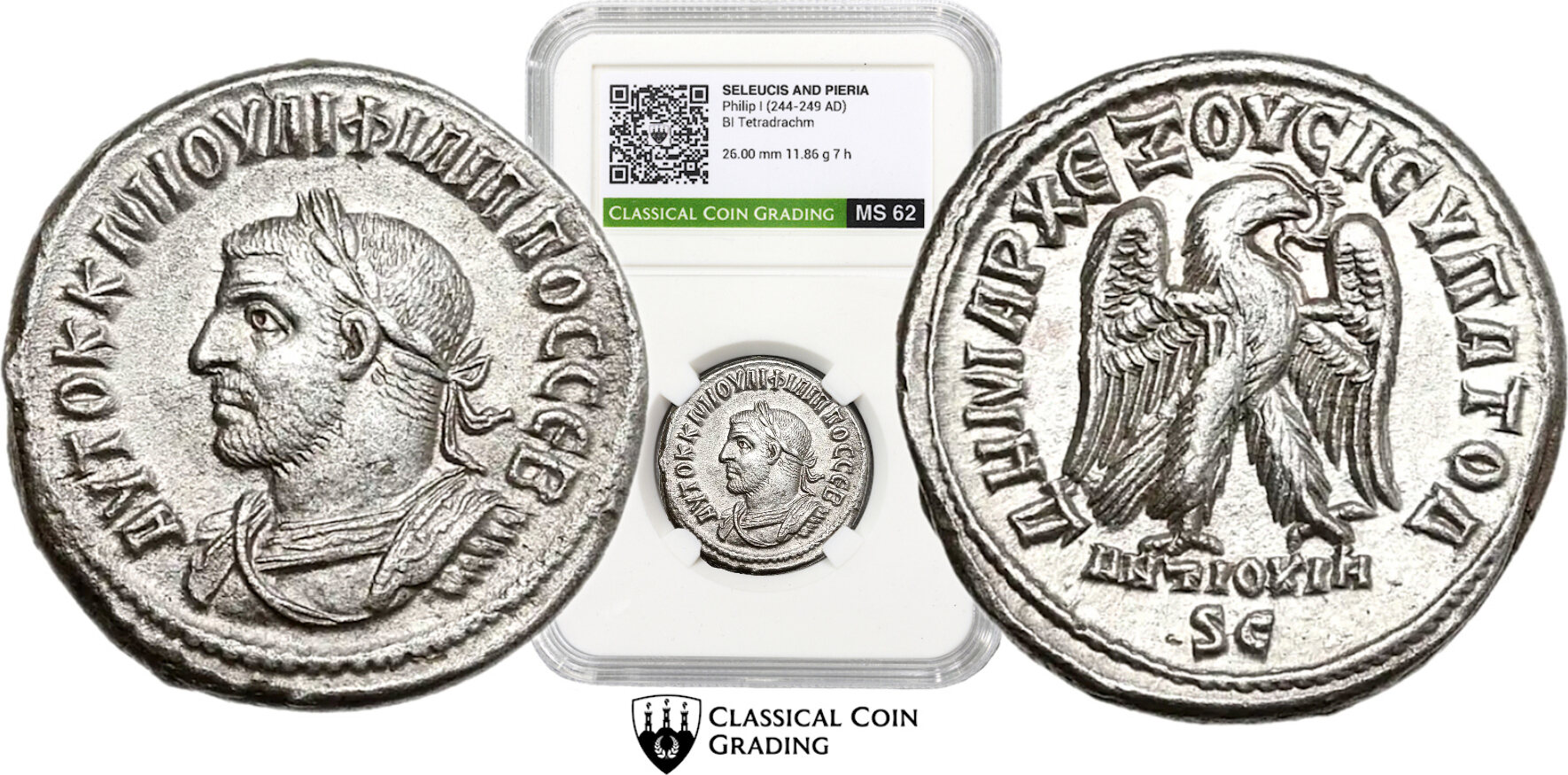 ☆CCG-MS62☆ SYRIA, Seleucis and Pieria. Antioch. Philip I, 244