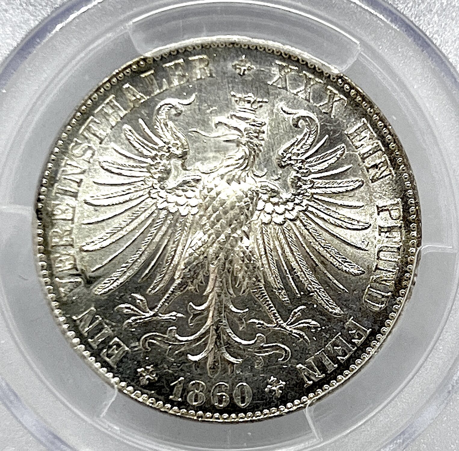 1860年 Frankfurt Thaler PCGS AU55 女神 1860年 Frankfurt Thaler PCGS AU55 女神