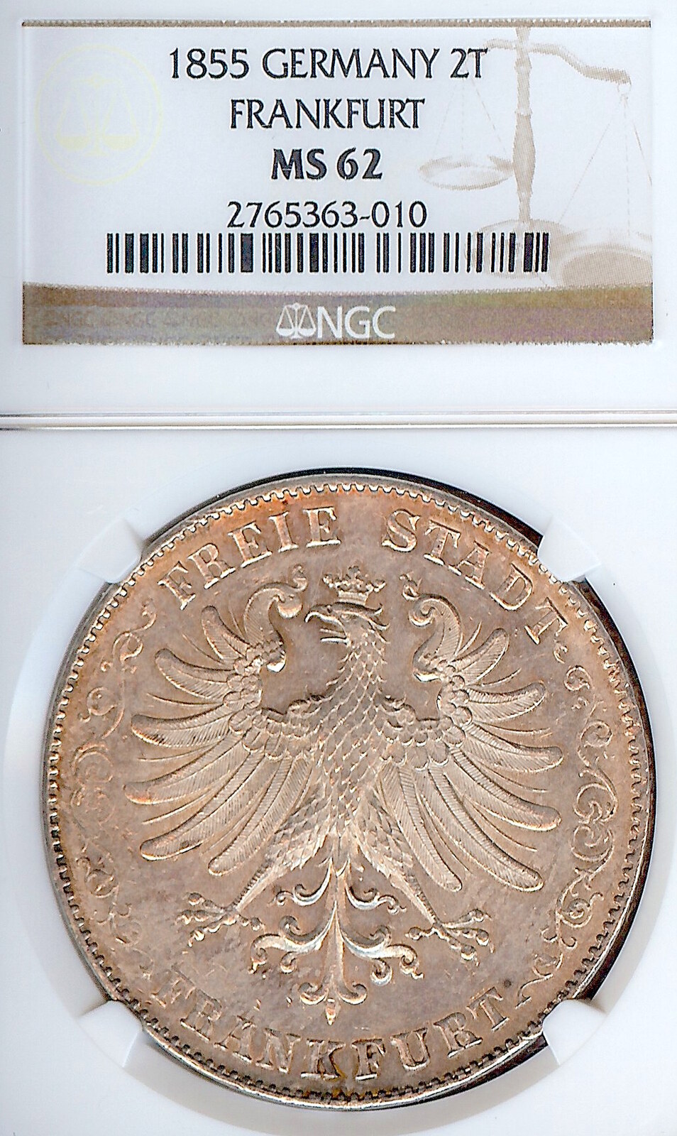 GERMANY 2 Talers German States Frankfurt 1855 Two Talers Coin