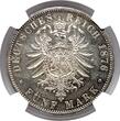 GERMANY  German States Prussia 1876B 5 Mark Coin NGC MS 62 VZ/F.STG RARE UNC