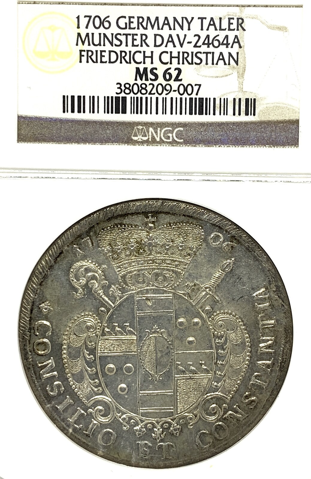 GERMANY German State Munster 1706 Death Taler Coin Thaler NGC MS