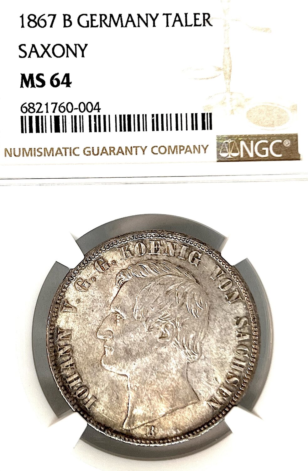 GERMANY German States Saxony 1867 B Taler Coin Thaler NGC MS 64 VZ/STG ...