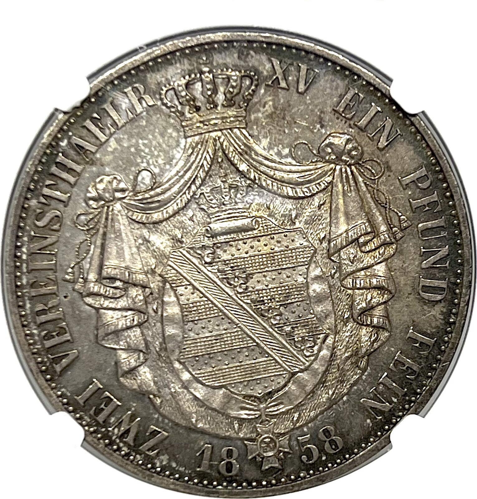 GERMANY 2 Talers German State Saxony 1858 F Two Taler Coin Thaler