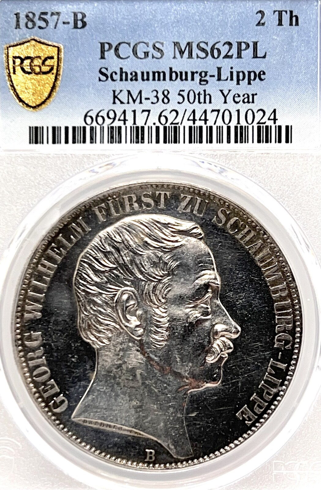 2 Thalers German States Schaumburg-Lippe 1857 B 2 Talers Coin