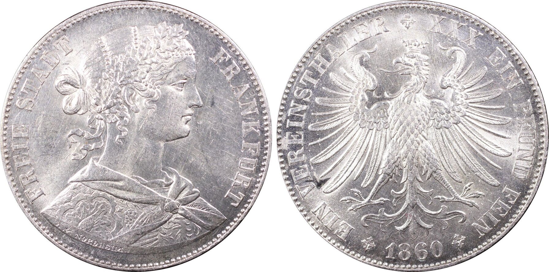 German States Frankfurt 1860 Taler Coin Thaler PCGS MS 63 F