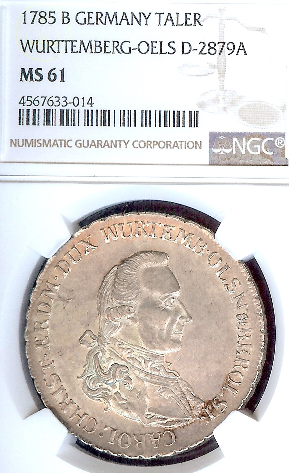 GERMANY German States WURTTEMBERG-OELS 1785 B Taler Coin