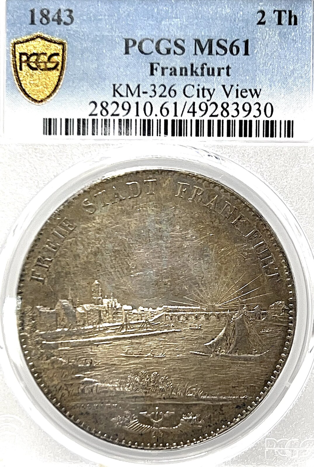 2 Thaler German States Frankfurt 1843 2 Talers Coin Thaler PCGS MS