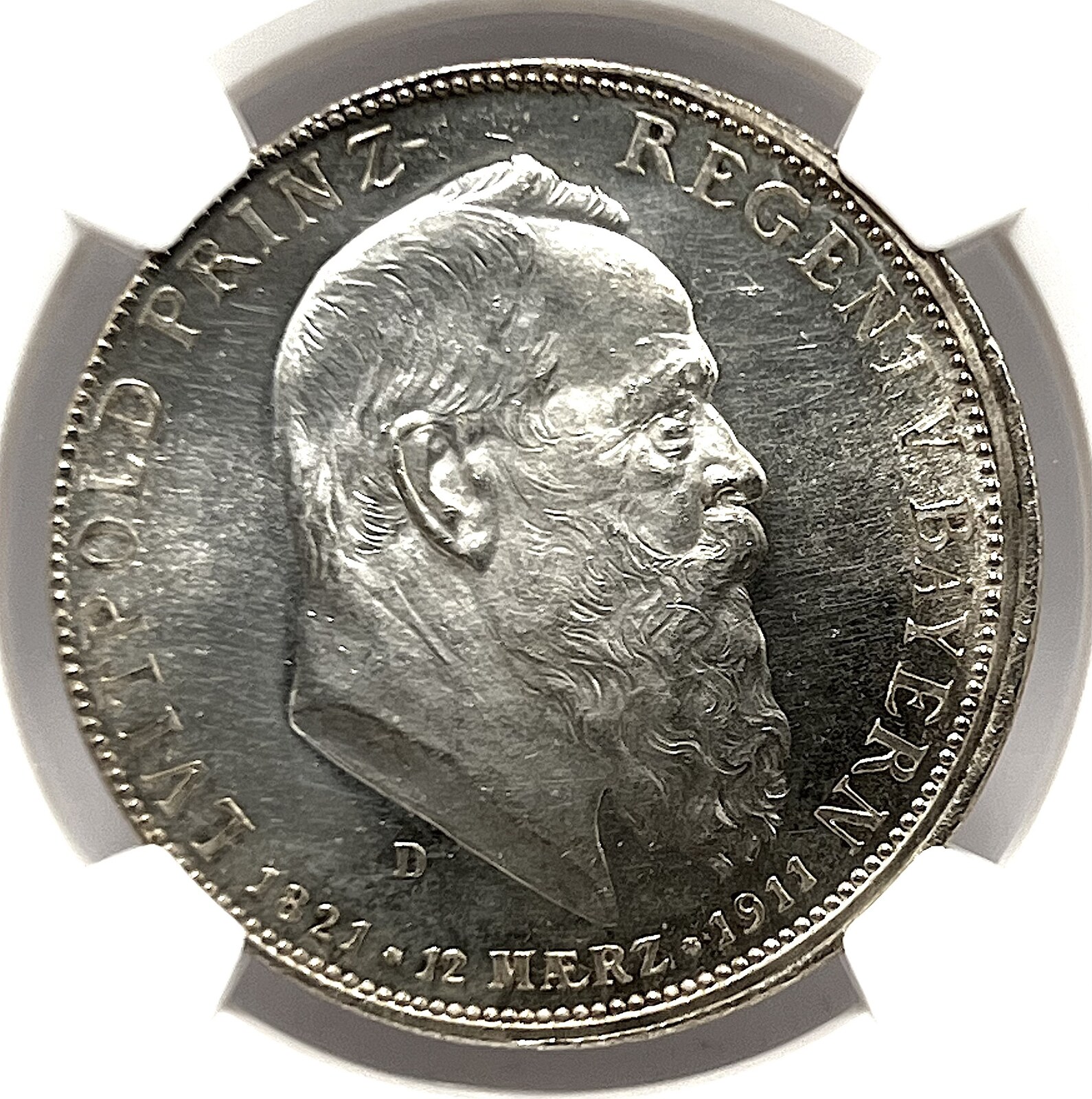 GERMANY German States Bavaria 1911D 5 Mark Coin NGC MS64 UNC STG