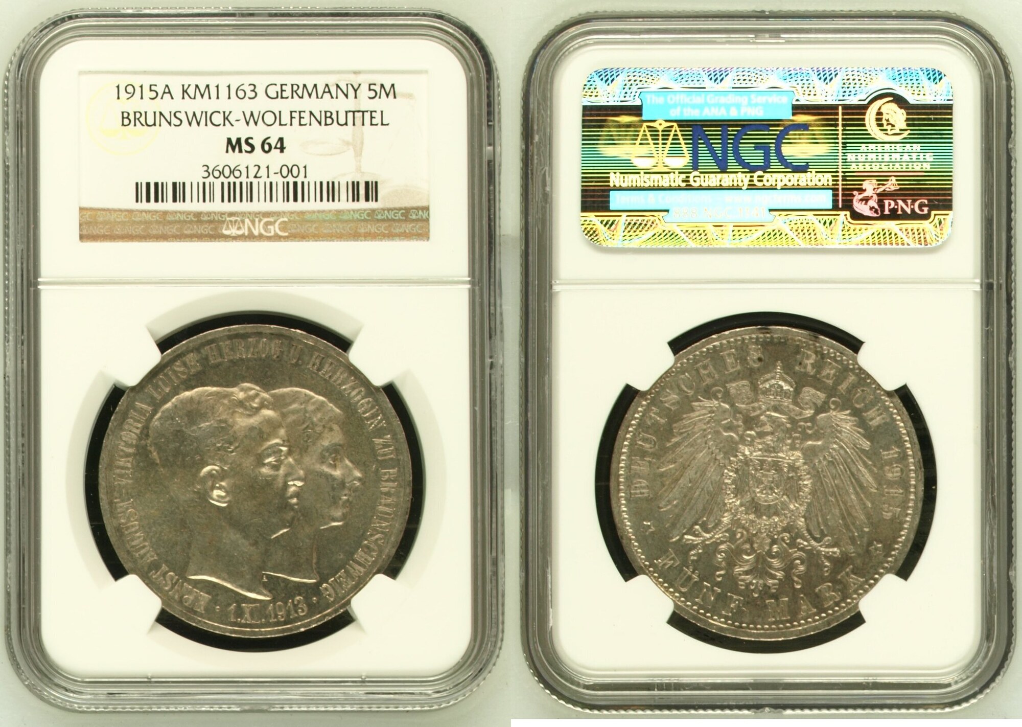 GERMANY 1915A German States Brunswick-Wolfenbuttel 1915 5 Mark NGC