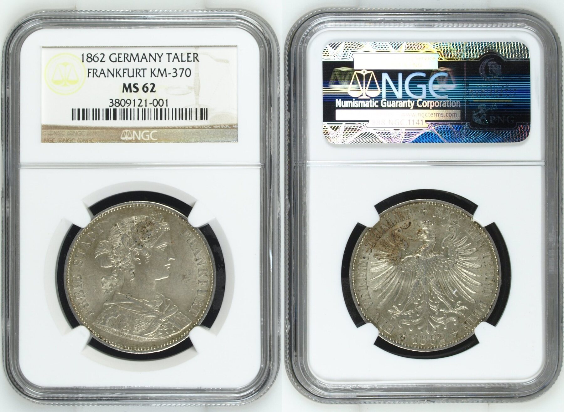 ★〈英文〉「German Talers　church and city」 GERMANY German States Frankfurt 1862 Taler Coin Thaler NGC