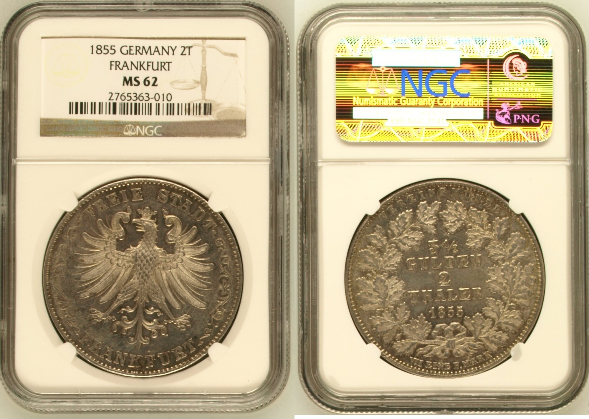 GERMANY 2 Talers German States Frankfurt 1855 Two Talers Coin
