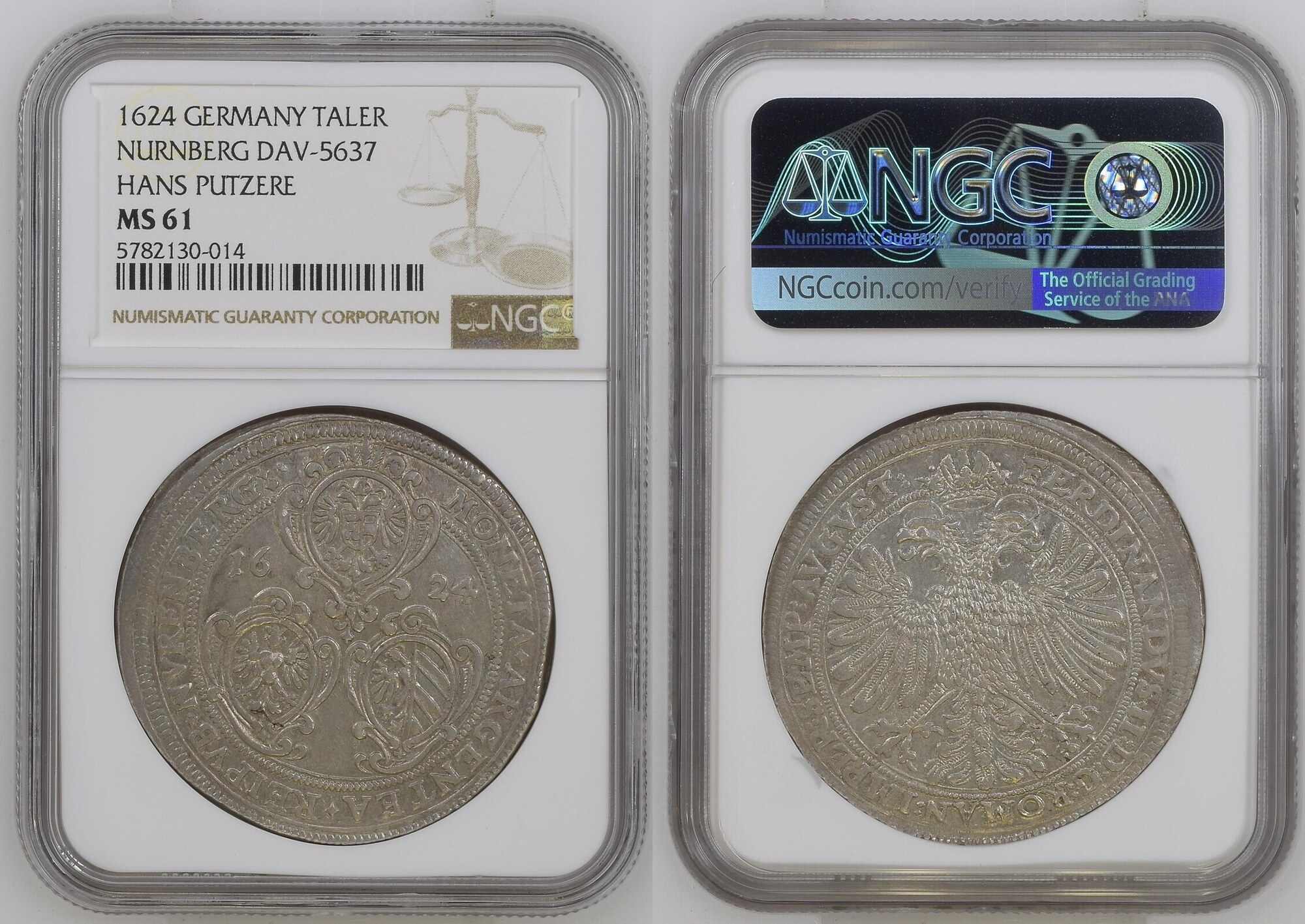 GERMANY German States Nuremberg 1624 Taler Coin Thaler NGC MS 61 VZ/F ...