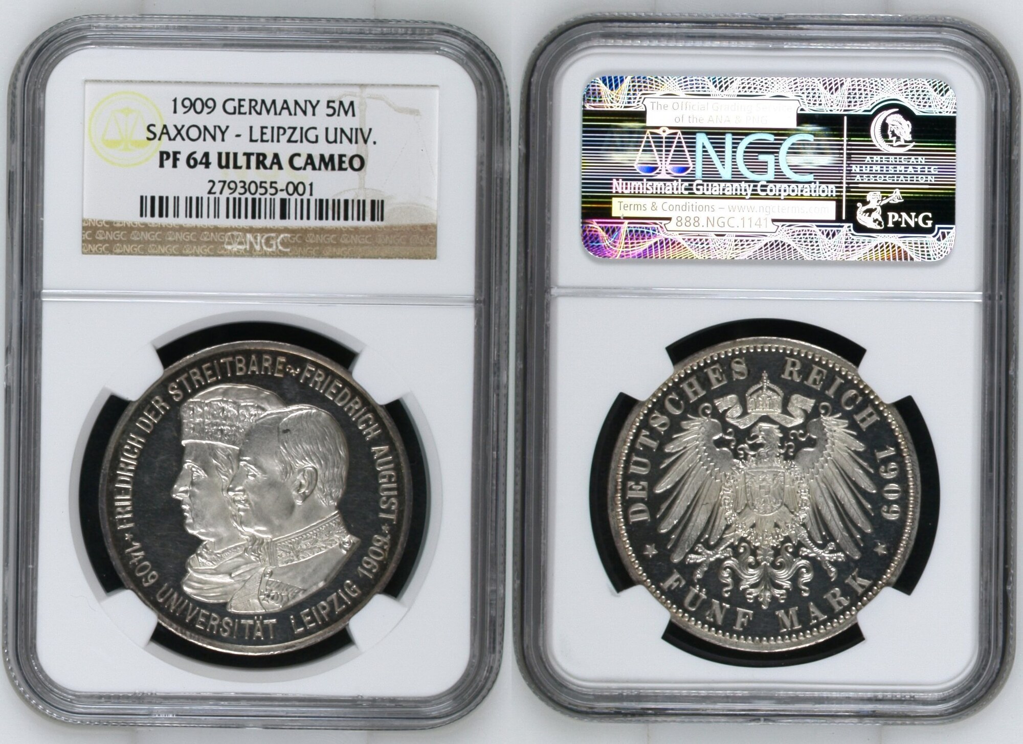 GERMANY German States Saxony 1909 5 Mark NGC PF 64 UCAM PROOF PP