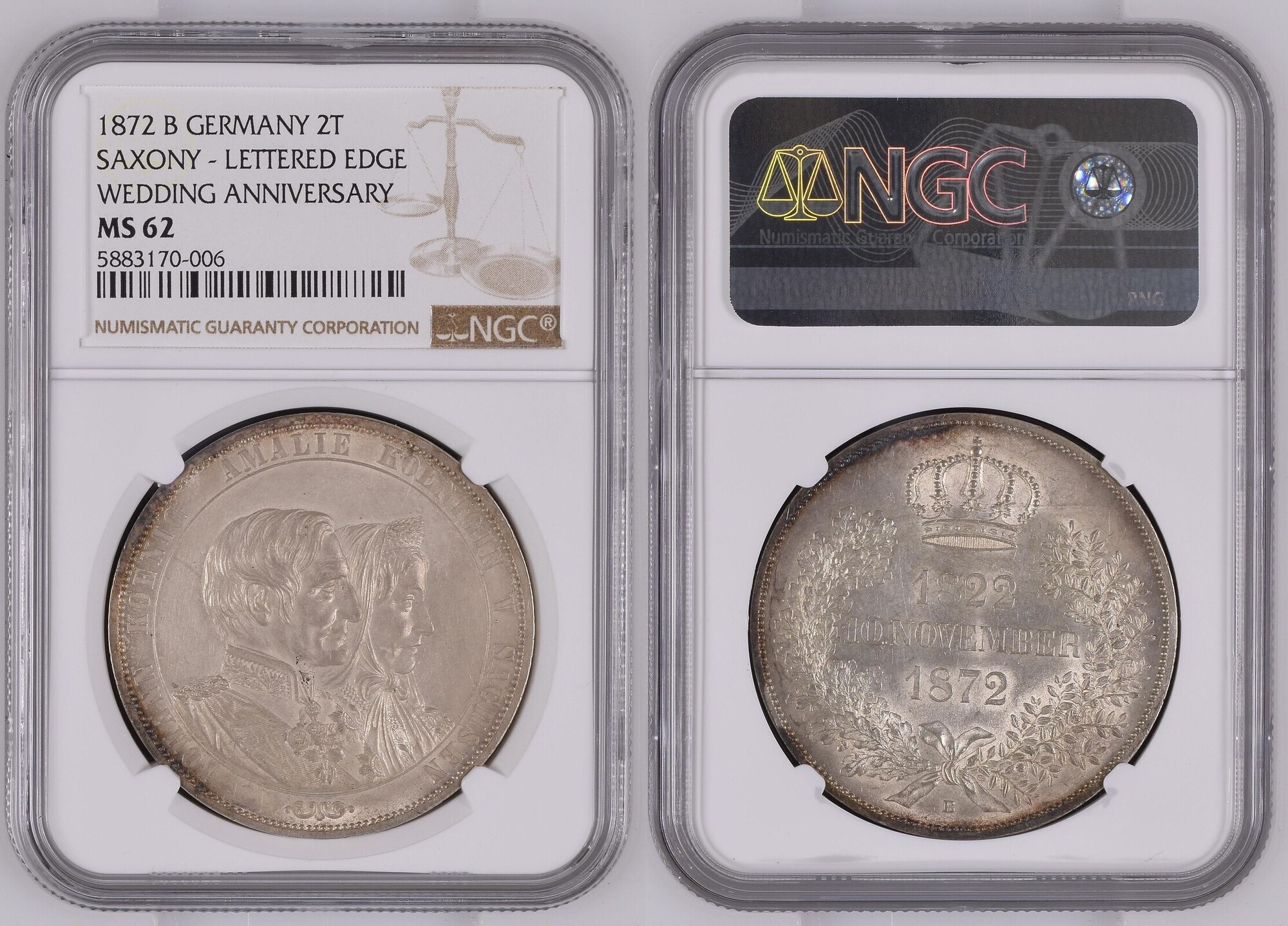 GERMANY 2 Talers 1872 B German States Saxony 1872 Two Taler