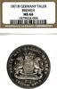 GERMANY TALER German States Bremen 1871 Taler Coin Thaler NGC MS 66 STG UNC/BU VICTORY RARE -
