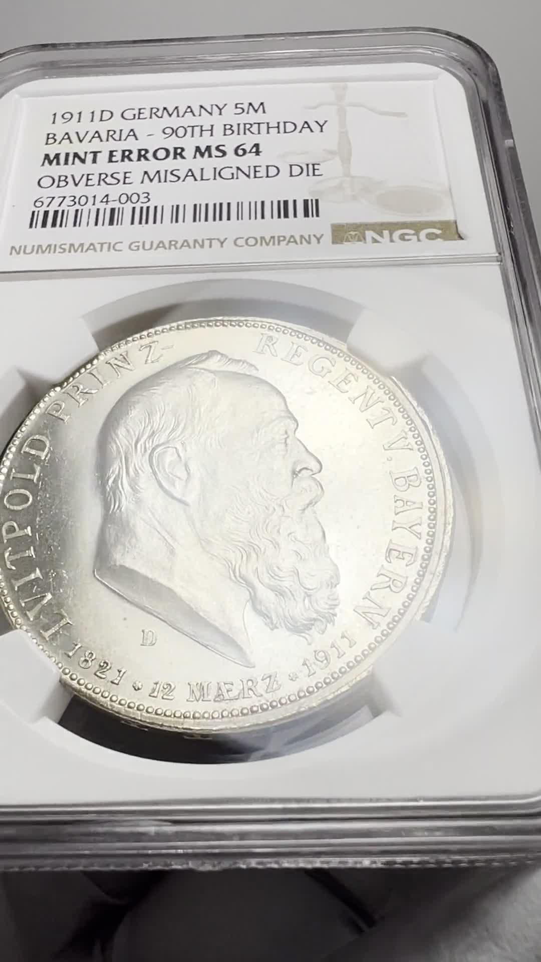 GERMANY German States Bavaria 1911D 5 Mark Coin NGC MS64 UNC STG