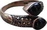 Deutschland  Vintage 925 Sterling Silver Snake Bypass Ring Black Onyx Marcasite Size EU 60