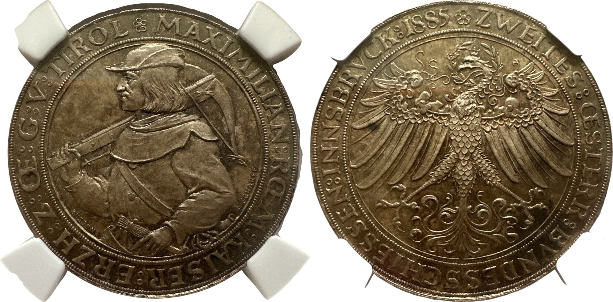 AUSTRIA 2 Gulden 1885 Österreich Schützenfest Innsbruck NGC MS 67