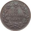 Italien 2 Centesimi 1867 M Vittorio Emanuele II: VF / EF