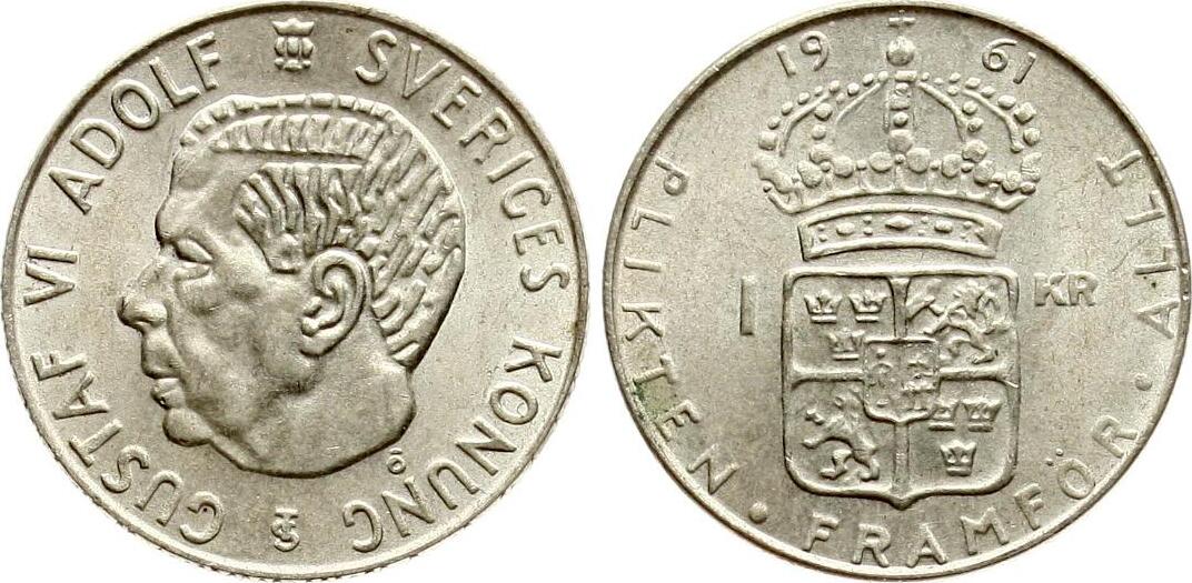 Schweden 1 Krona 1961 Ts Gustav Vi Adolf Unc Ma Shops