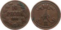 10 Penniä 1866 Finnland Alexander II (Russland), besseres Jahr! ss-