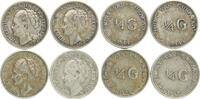 Curacao 1/4 Gulden Wilhelmina, Lot von 4 Silbermünzen -