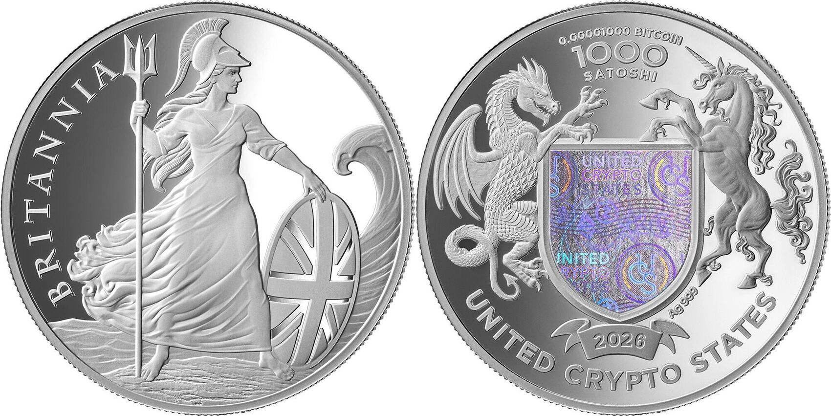 1000 Satoshi 1 OZ Britannia United Crypto States 2026 Proof