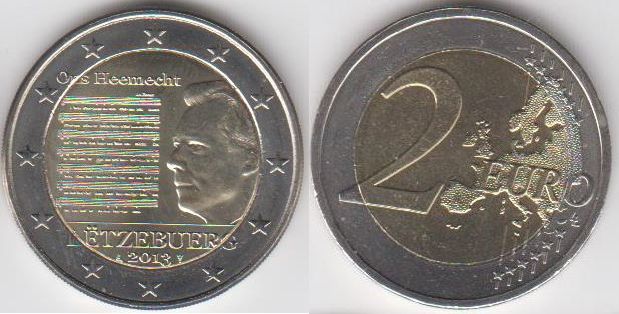 Details about   LUXEMBOURG 2 EURO 2013 National Anthem Our Homeland BiMetallic UNC NEW COIN G77 