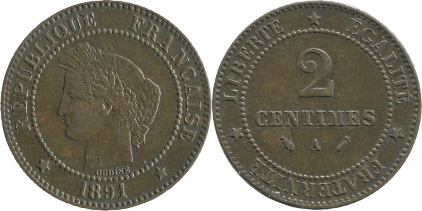 Тип 8.2 1891. 2 Centimes 1852.