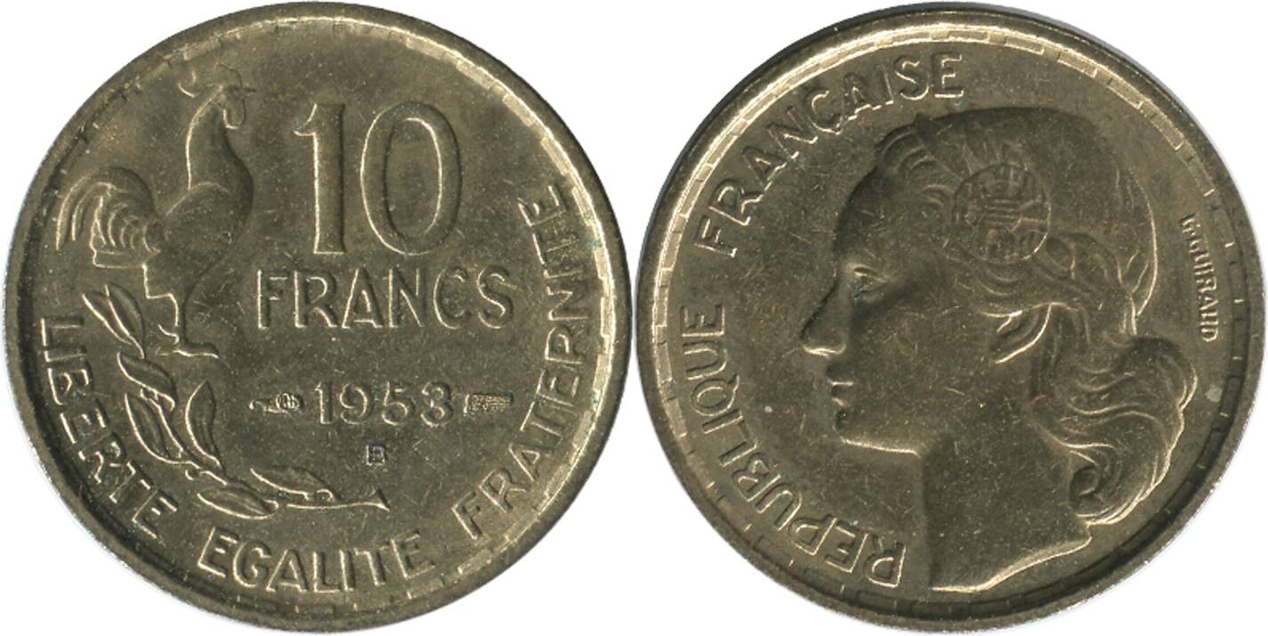1953 10 francs guiraud vf  / ef