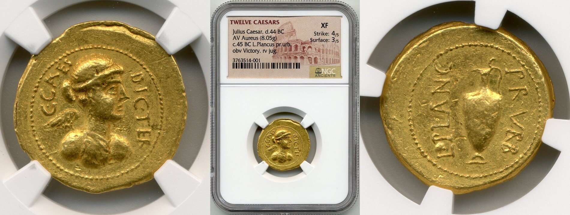 44 BC Julius Caesar Gold Aureus NGC XF Strike 4 Surface 3 EF