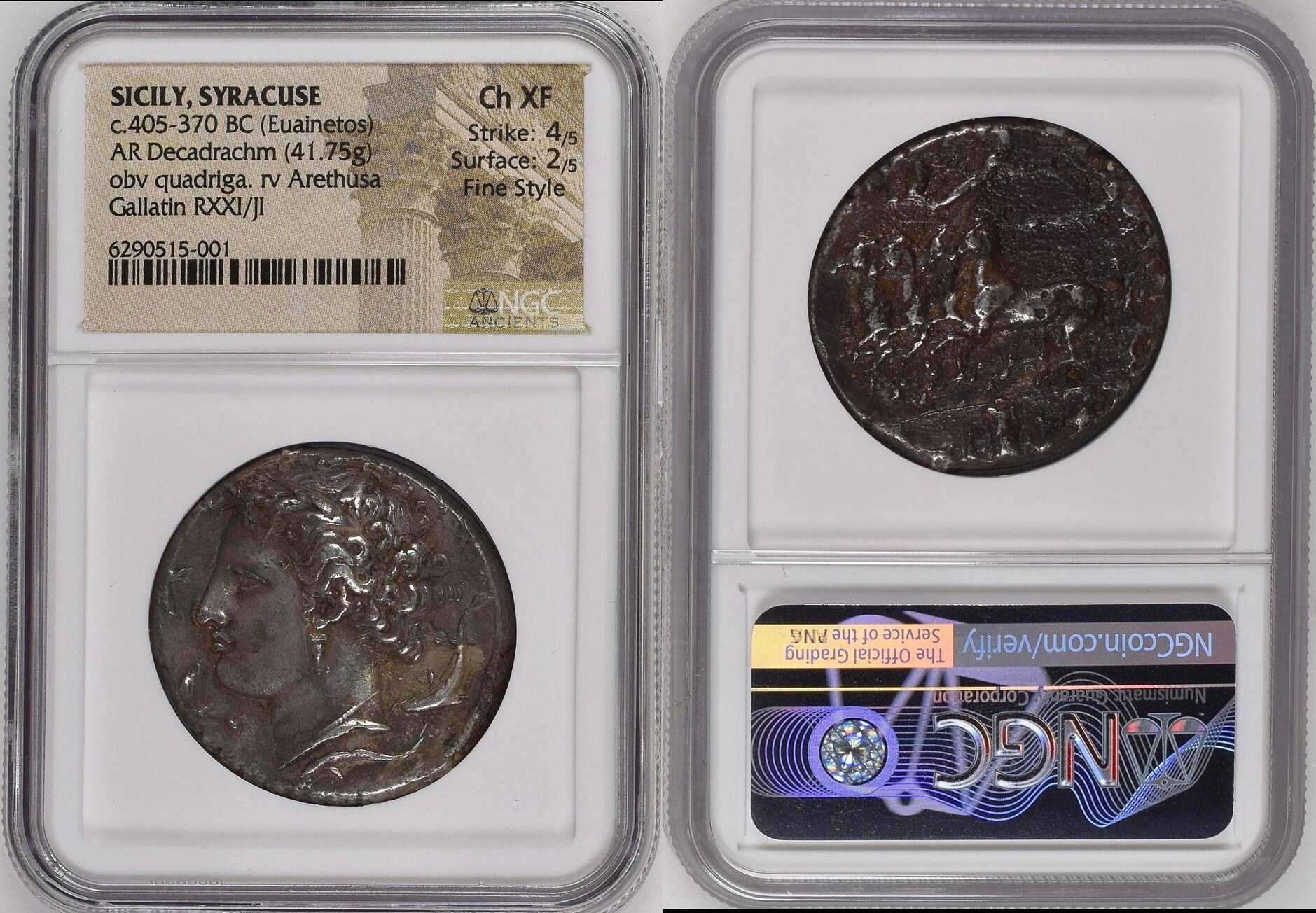 405-370 BC Sicily-Syracuse Euainetos Silver Decadrachm NGC CH XF Fine ...