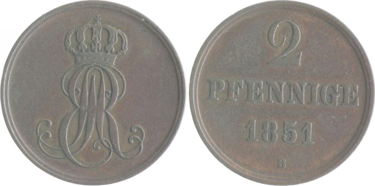 Braunschweig Und Lüneburg - Hannover 2 Pfennig 1851 B Ernst August 1837 ...