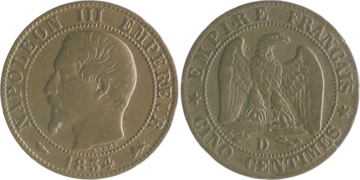 5 centimes 1854 d frankreich napoleon iii. 1852-1870 vf
