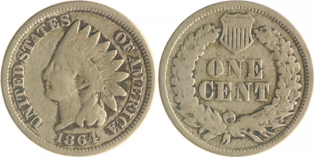 USA 1 Cent 1864 Indian Head F-VF