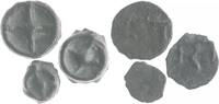 Griechen - Thrakien Lot von 3 Kleinbronzen Rad mit vier Speichen (Sonnenscheibe) / Zeichen der Prägestätte: Istros -