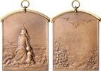 Jugendstil Bronzeplakette (v. Dupré) Begrüßung der Sonne, i. Rd: Füllhorn BRONZE -
