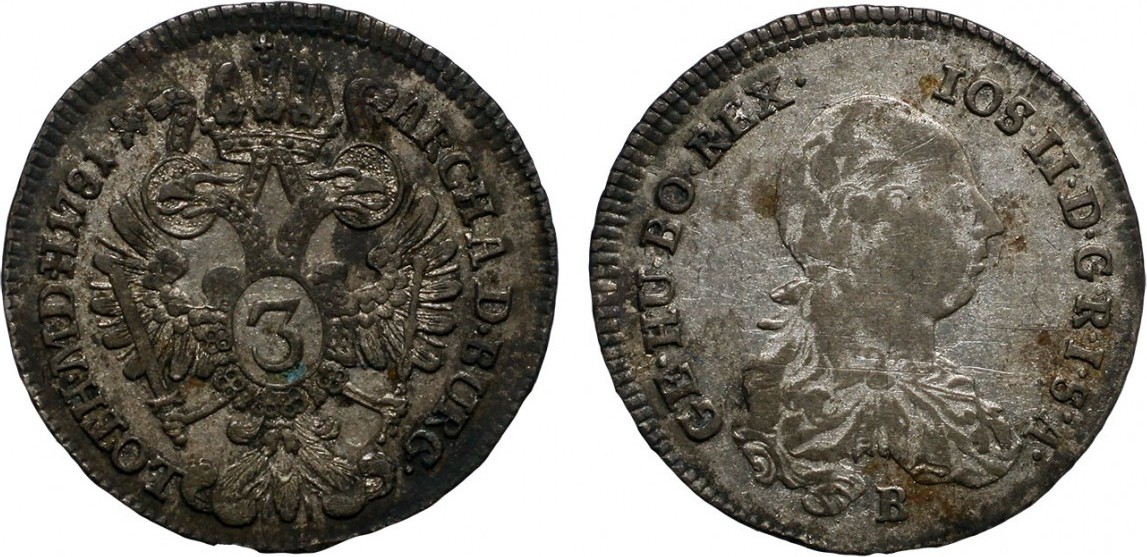 Austria 3 Kreuzer 1781 Joseph II., B, R! VF | MA-Shops