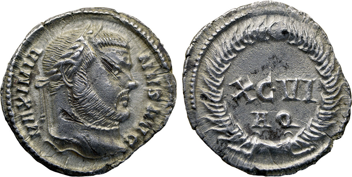 Roman Empire Argenteus 300 Maximian XCVI Aquileia XF MA Shops