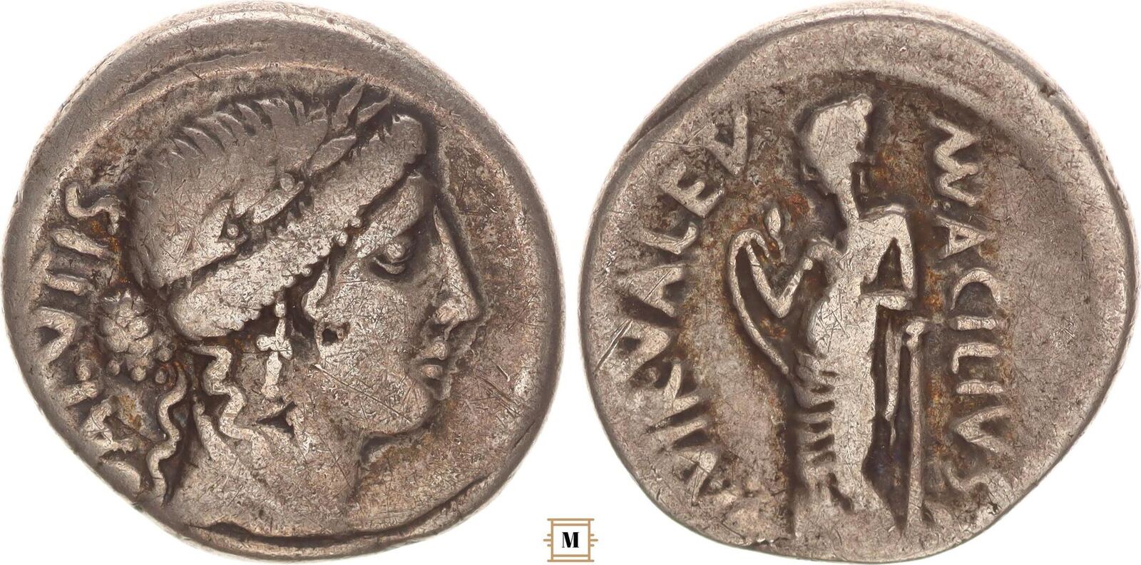 Roman Republic AR denarius 49 BC Mn. Acilius Glabrio, Head of Salus ...