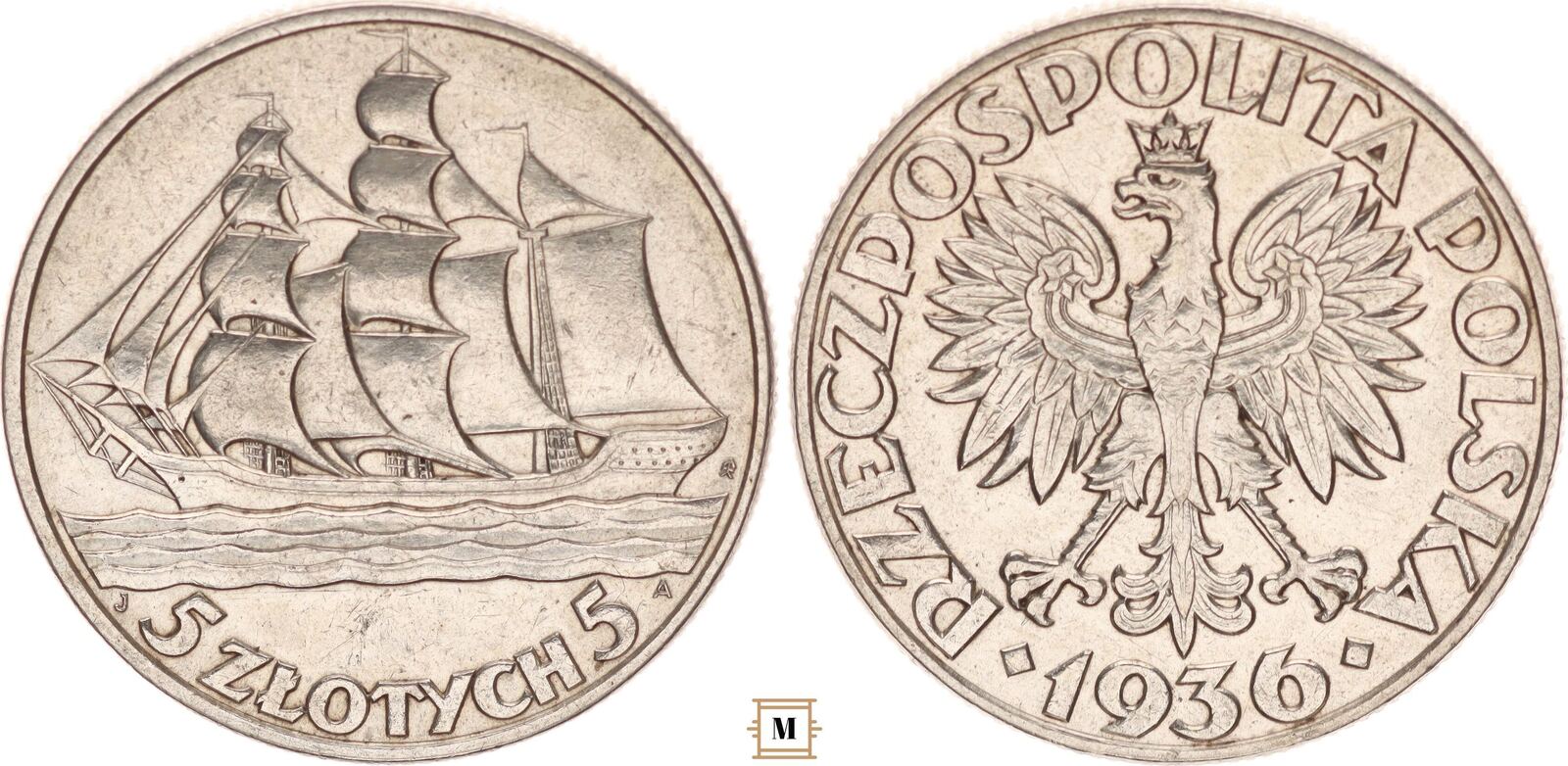 Poland 5 Zlotych 1936 Dar Pomorza XF MA Shops