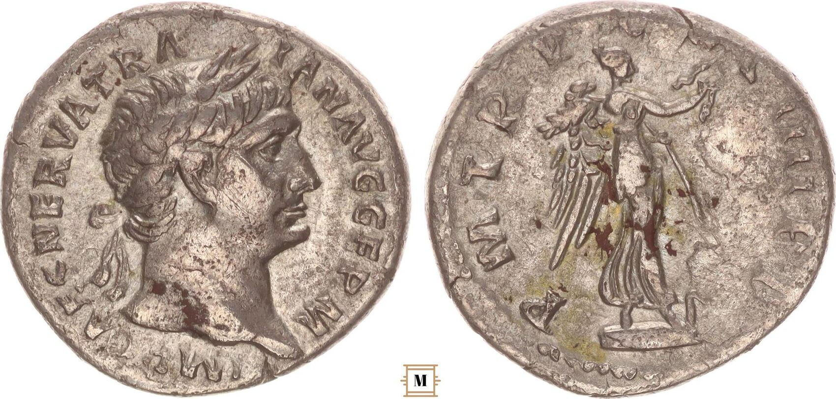Roman Empire AR denarius 98-117 Trajan, PM TR P COS IIII P P, Victory ...